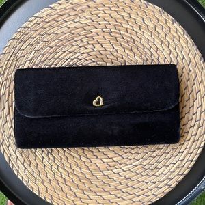 Victoria Secret Black Velvet Clutch with Gold Heart Clip